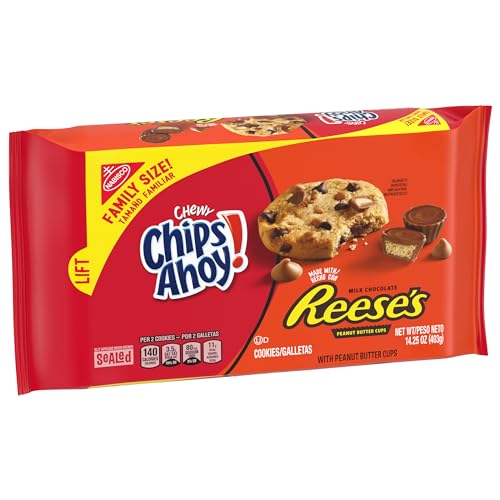 CHIPS AHOY! Galletas masticables con chispas de chocolate con Reese's Peanut Butter Cups, tamaño familiar, 14.25 oz