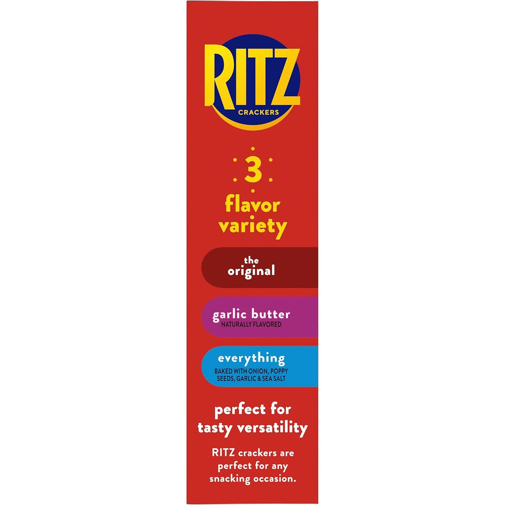 RITZ Crackers Entertaining Variety Pack with Original, Everything, and Garlic Butter Crackers, Snacks for Kids and Adults, Party Snacks, 10.3 oz
