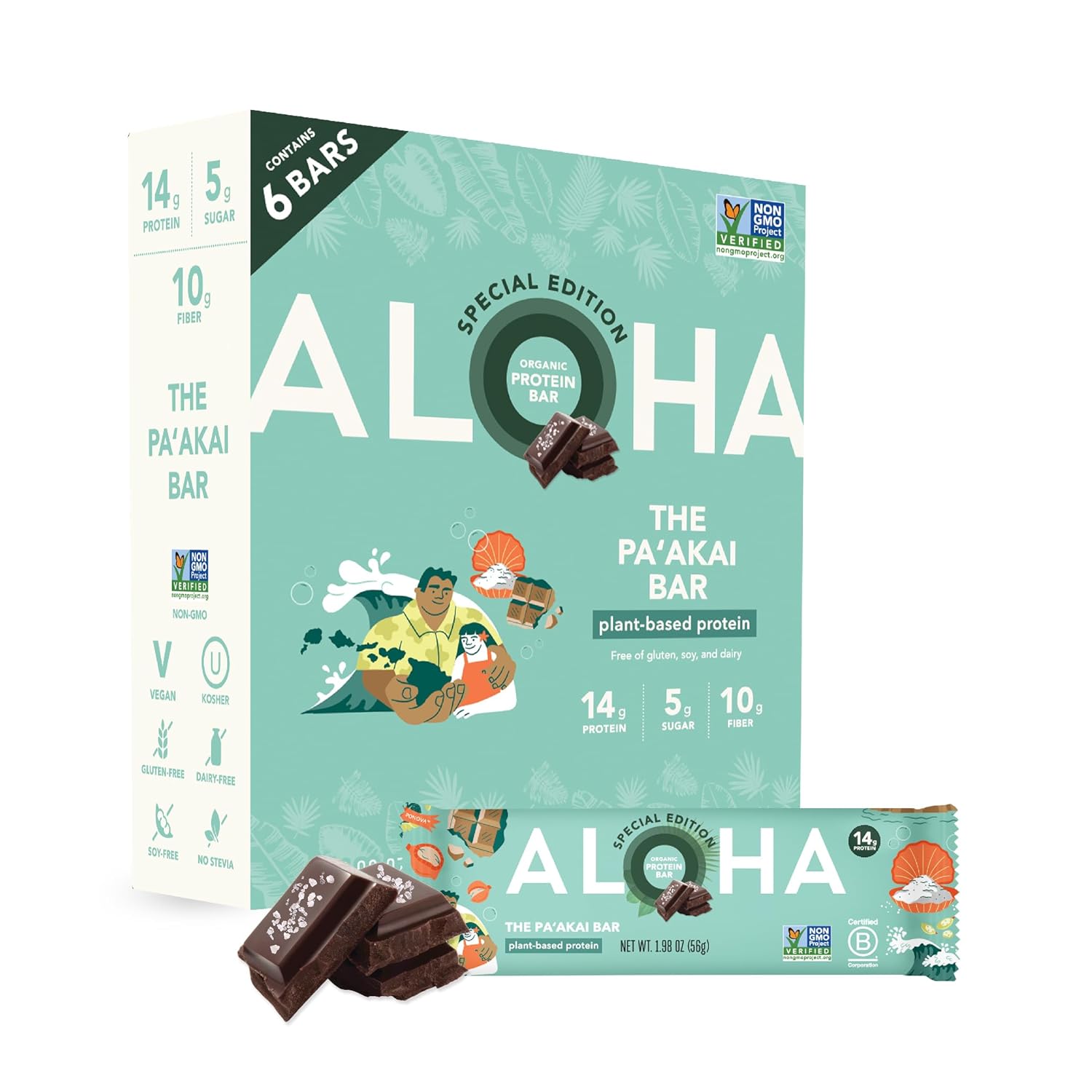 ALOHA Organic Plant Based Protein Bars - Peanut Butter Cup Bar - 12 Bars, Vegan, Low Sugar, Gluten-Free, Low Carb, Non-GMO, No Stevia, No Erythritol