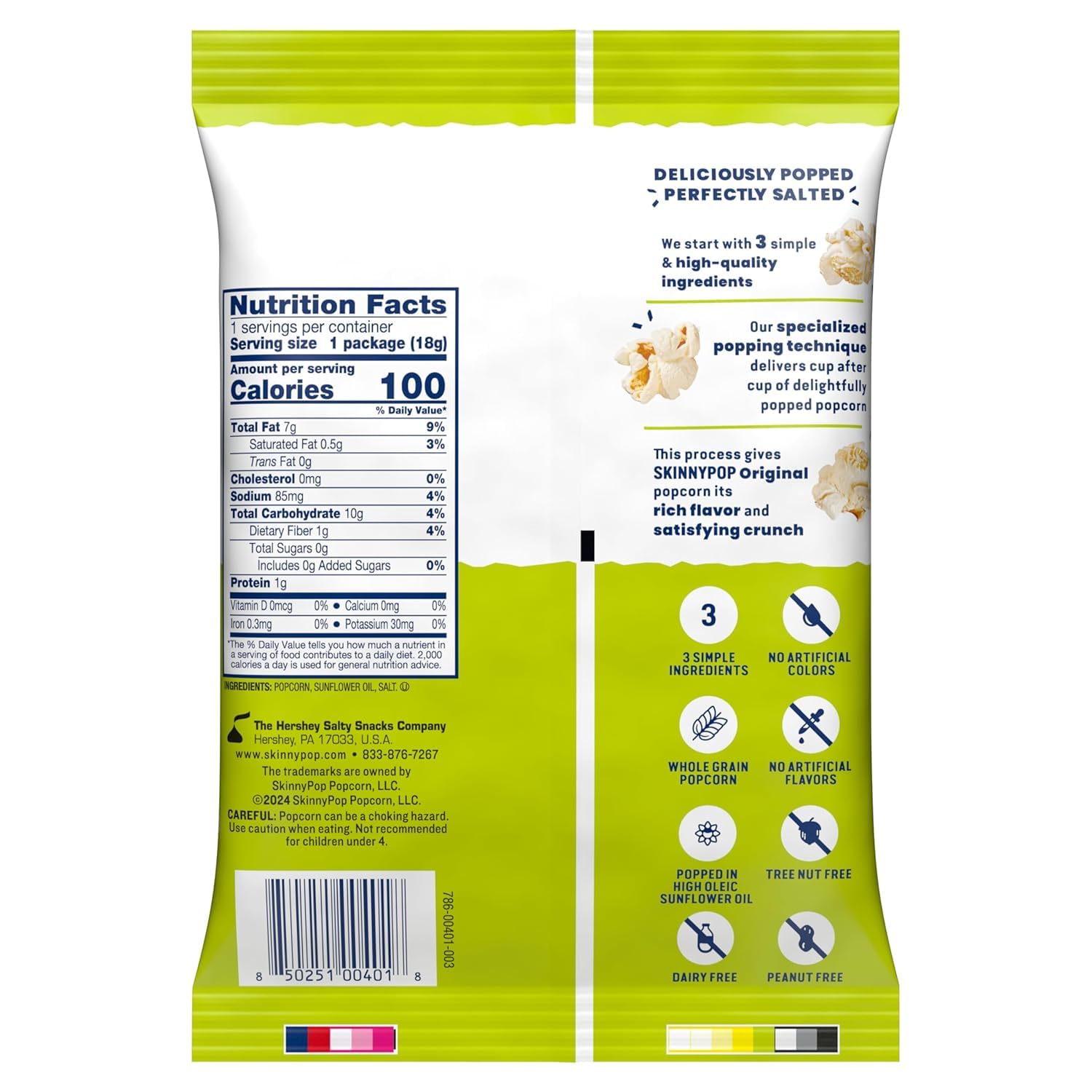 SkinnyPop Popcorn, Original, Whole Grain, Dairy-Free Snack, 0.65oz Bags (6ct)