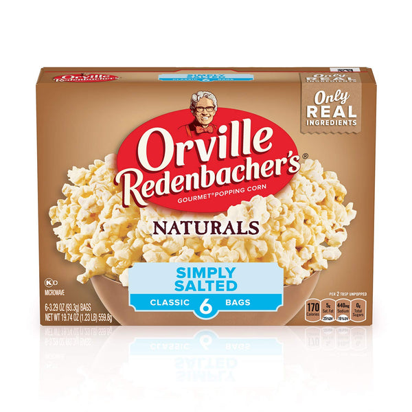 Orville Redenbacher’s Microwave Popcorn, Naturals Simply Salted Flavor, 3g Fiber Per Serving, 3.29 oz., 6-Count (6 Boxes)