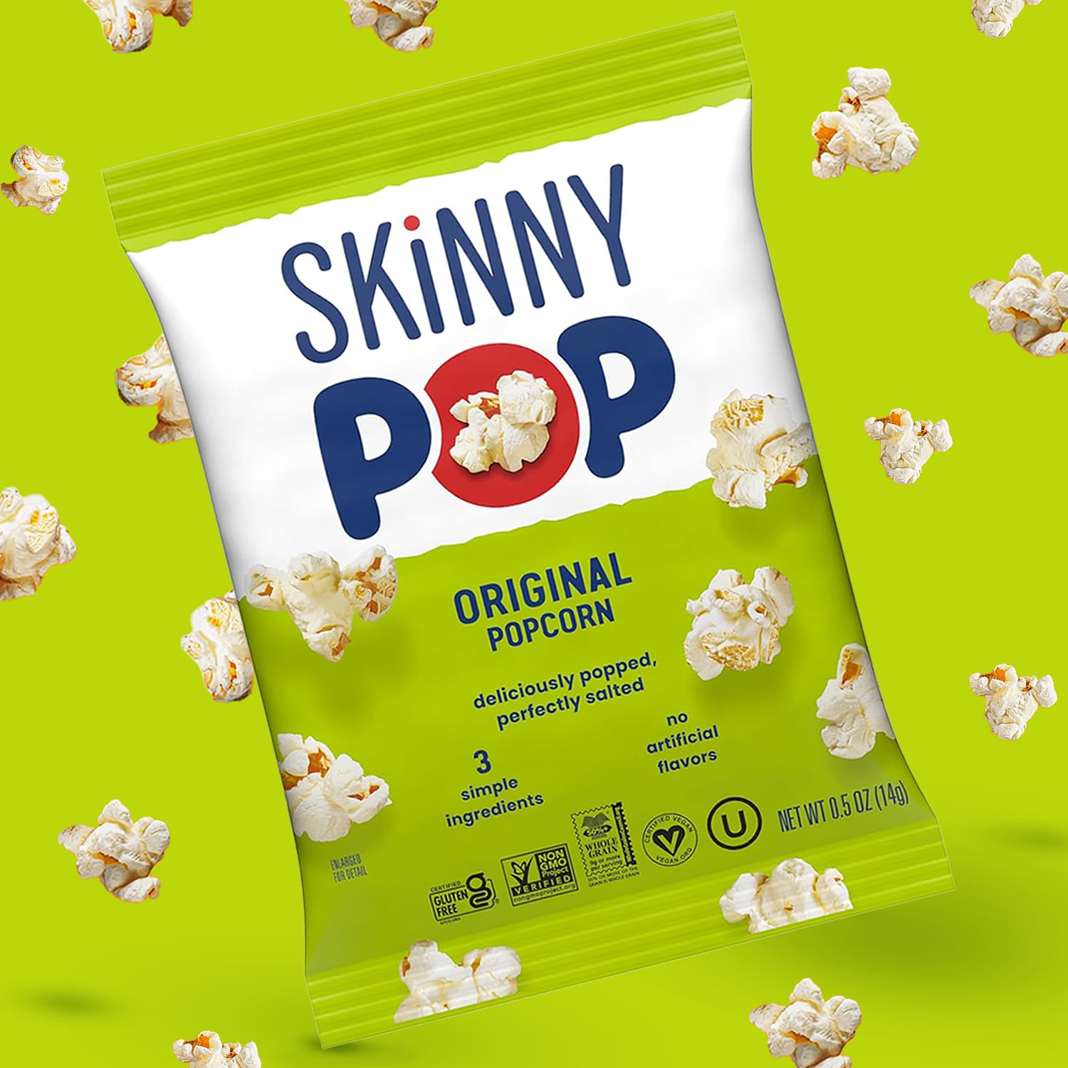 SkinnyPop Popcorn, Original, Whole Grain, Dairy-Free Snack, 0.65oz Bags (6ct)