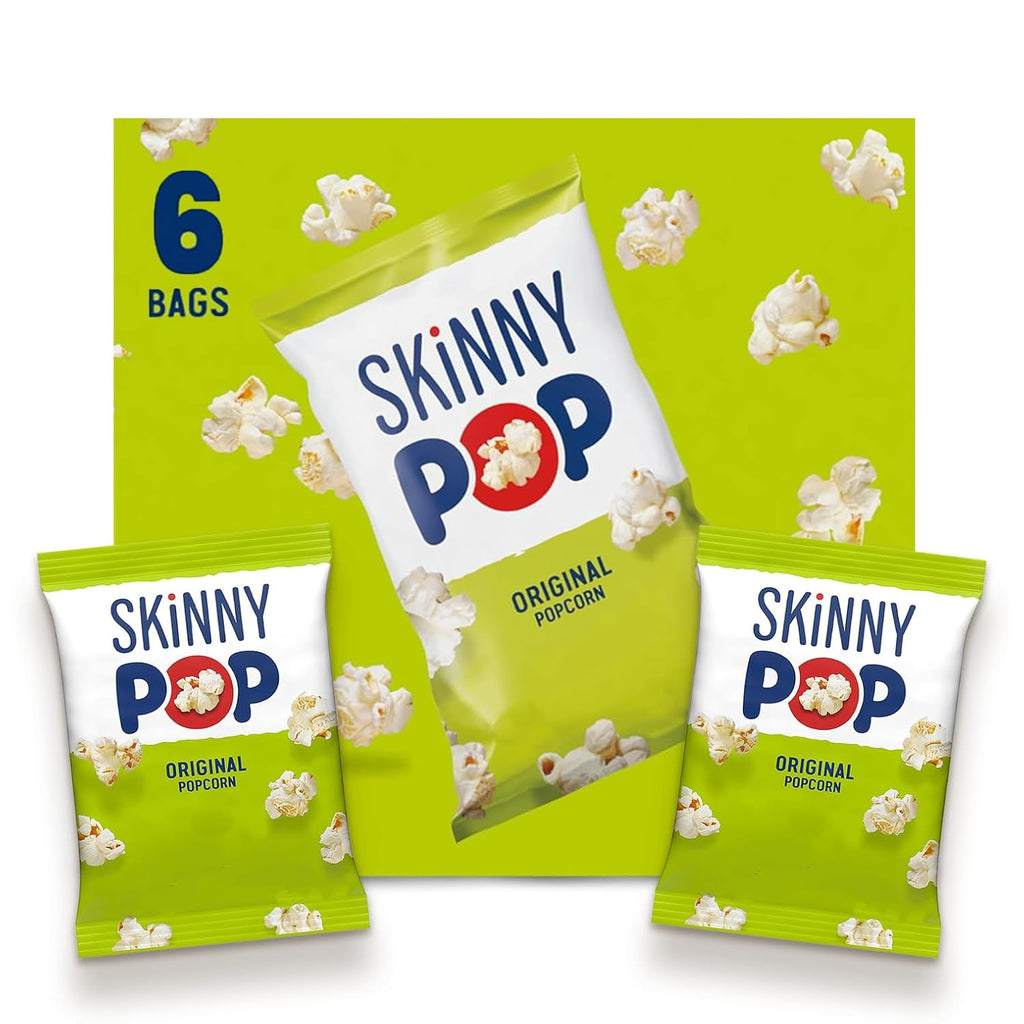 SkinnyPop Popcorn, Original, Whole Grain, Dairy-Free Snack, 0.65oz Bags (6ct)