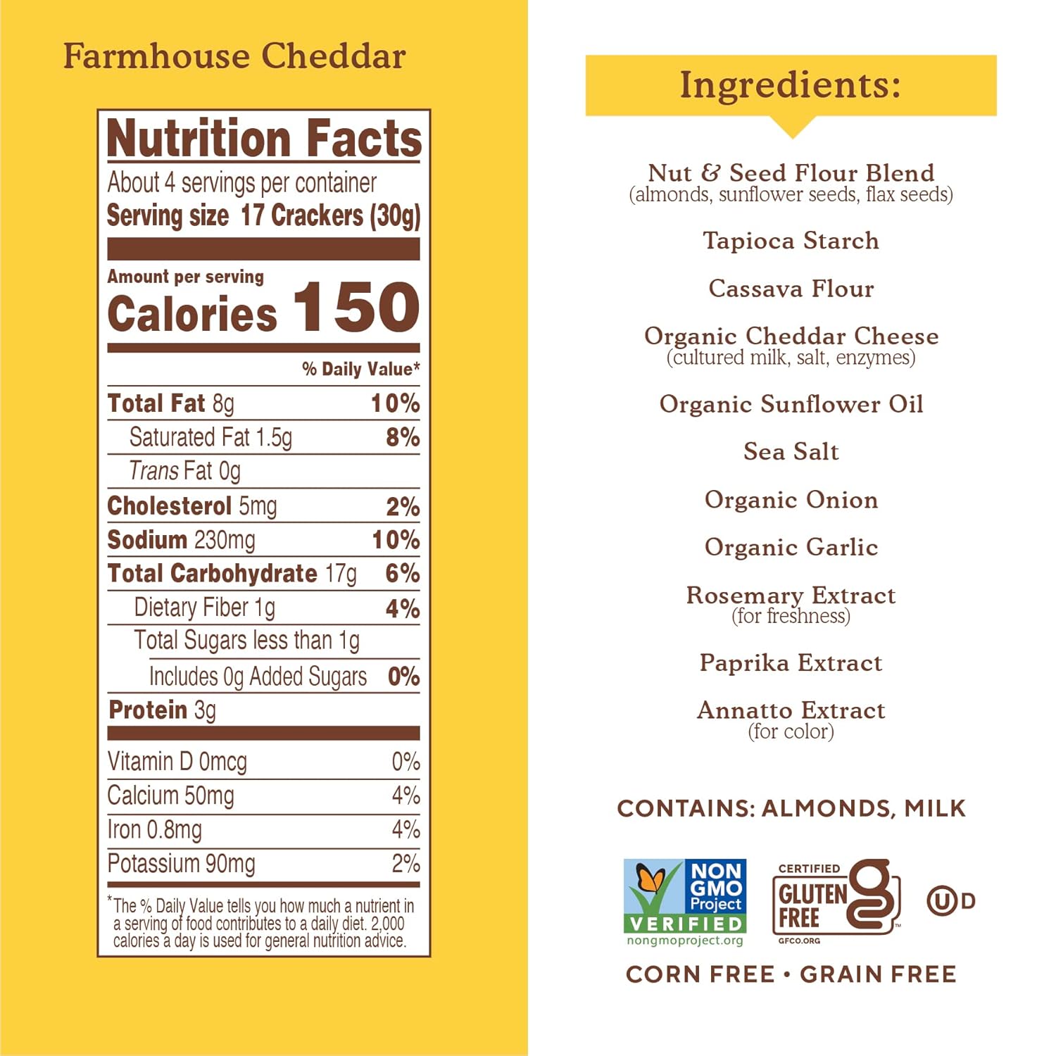 Simple Mills Almond Flour Crackers, Farmhouse Cheddar - Gluten Free, Healthy Snacks, Plant Based, 4.25 Ounce (Pack of 1)