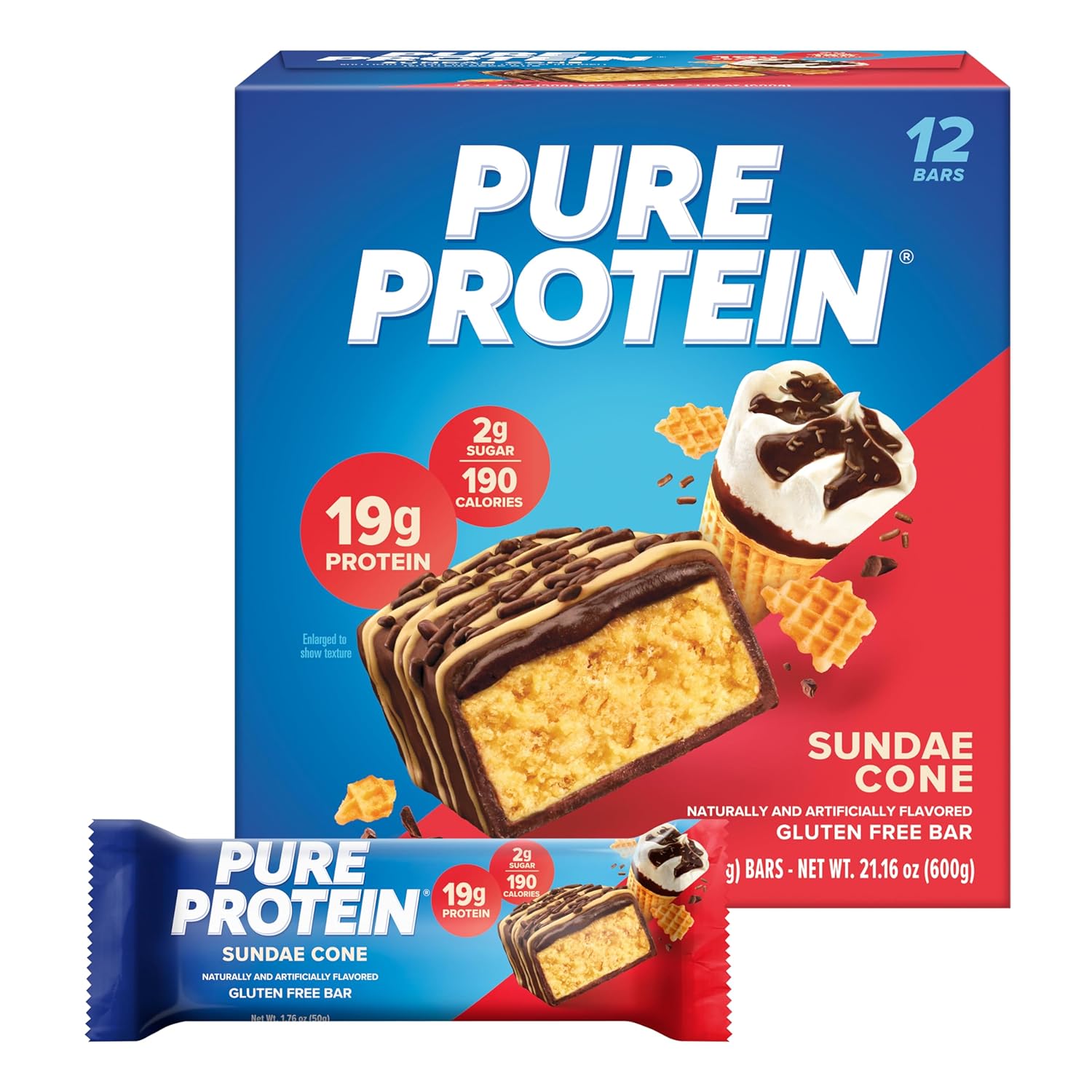Pure Protein Chocolate Peanut Butter Protein Bars – 20g Protein, 3g Sugar, 190 Calories (12 count) Low Sugar* High Protein Snack - Gluten Free - Perfect for a Healthy Snack
