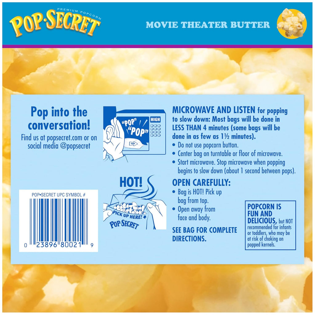 Pop Secret Microwave Popcorn, Movie Theater Butter Flavor, 1.75 Oz Snack Bags, (Pack of 12)