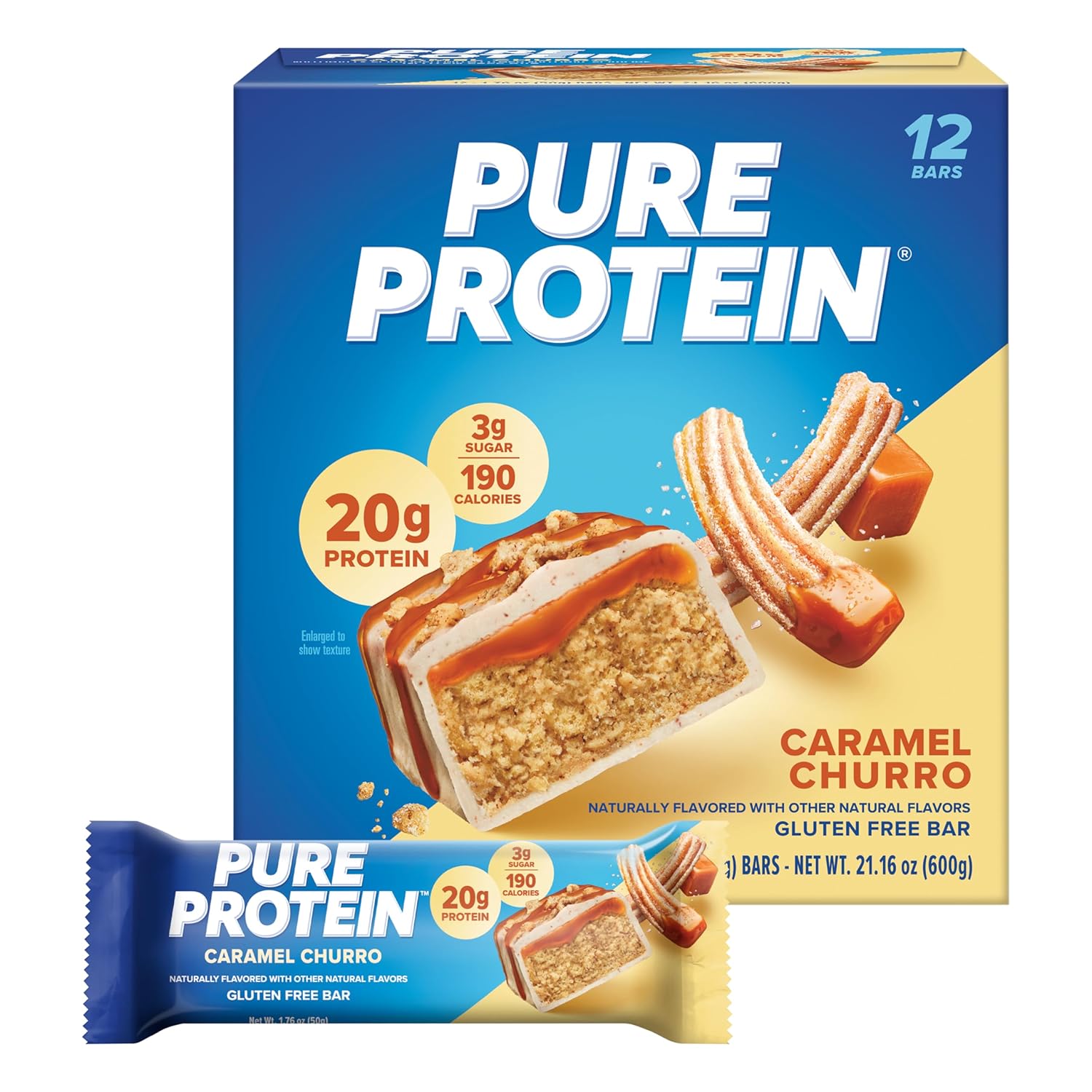 Pure Protein Chocolate Peanut Butter Protein Bars – 20g Protein, 3g Sugar, 190 Calories (12 count) Low Sugar* High Protein Snack - Gluten Free - Perfect for a Healthy Snack