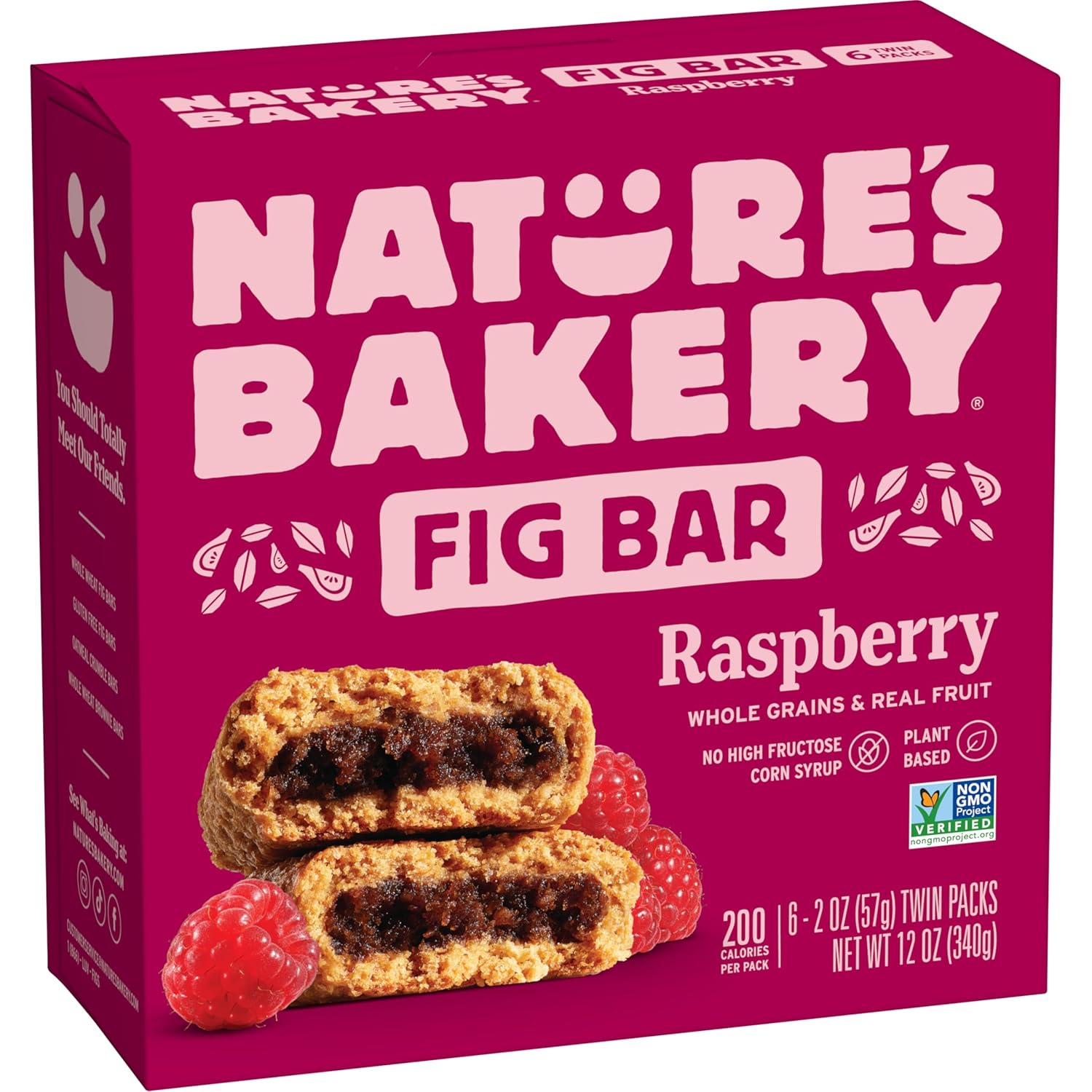 Nature’s Bakery Whole Wheat Fig Bars, Raspberry, Real Fruit, Vegan, Non-GMO, Snack bar, 1 box with 12 twin packs (12 twin packs)