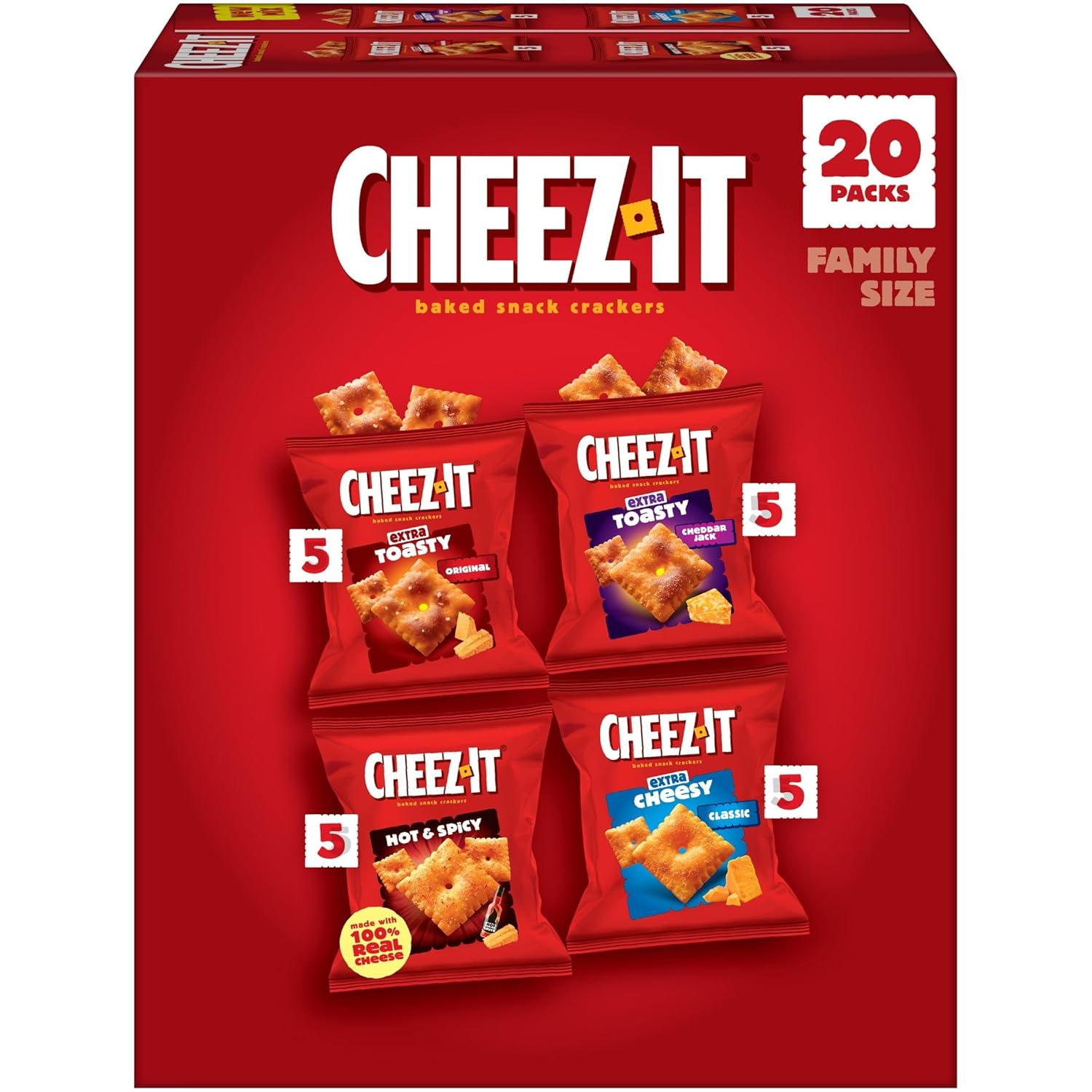 Cheez-It Cheese Crackers, Baked Snack Crackers, Office and Kids Snacks, Variety Pack, 28.74oz Box (30 Packs)