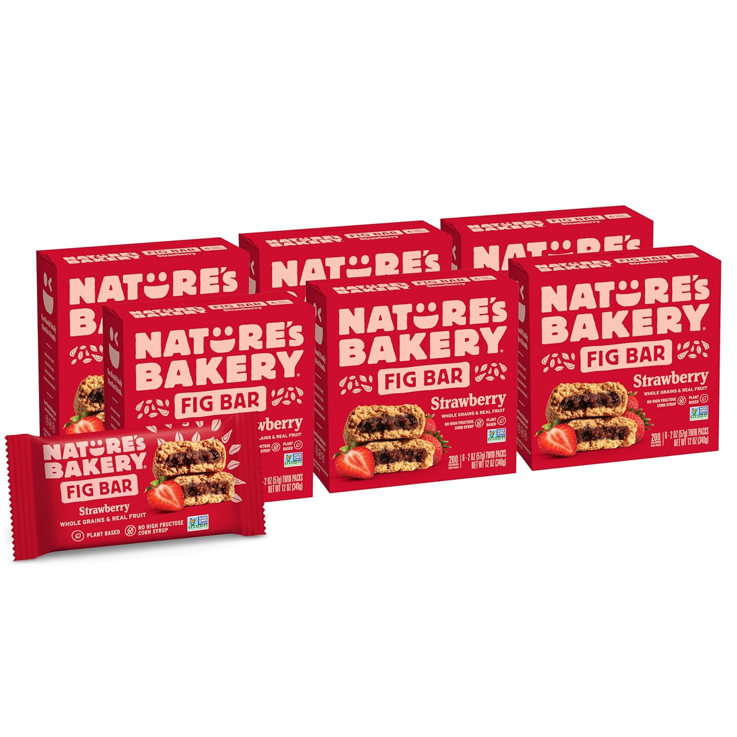 Nature’s Bakery Whole Wheat Fig Bars, Raspberry, Real Fruit, Vegan, Non-GMO, Snack bar, 1 box with 12 twin packs (12 twin packs)