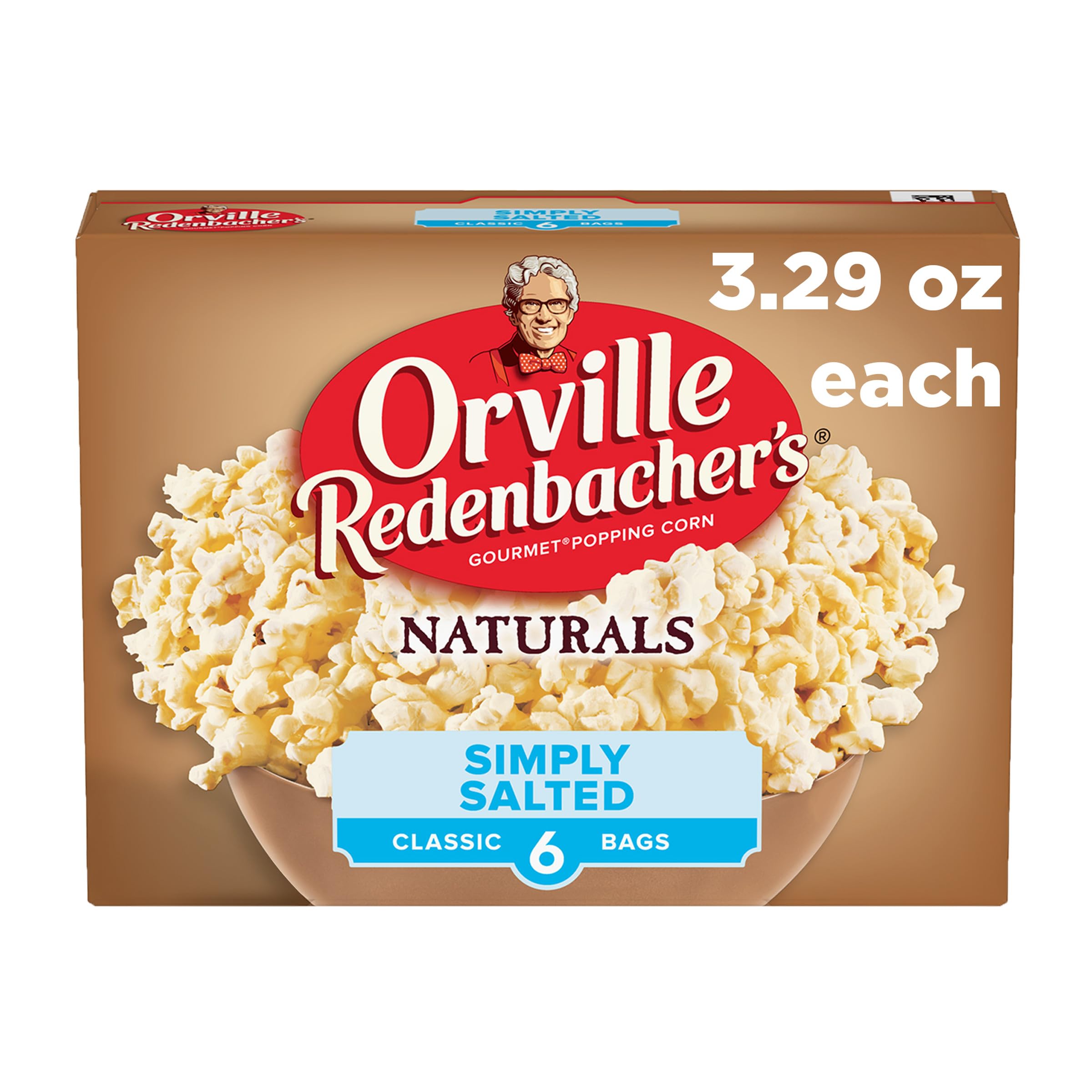 Orville Redenbacher’s Microwave Popcorn, Naturals Simply Salted Flavor, 3g Fiber Per Serving, 3.29 oz., 6-Count (6 Boxes)