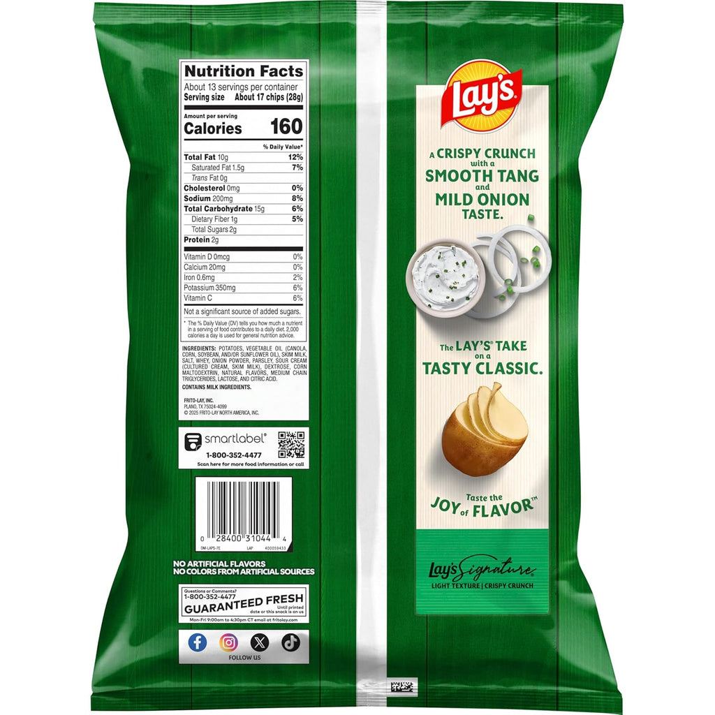 Lay's Potato Chips, Sour Cream & Onion Flavored, 12.5 Oz