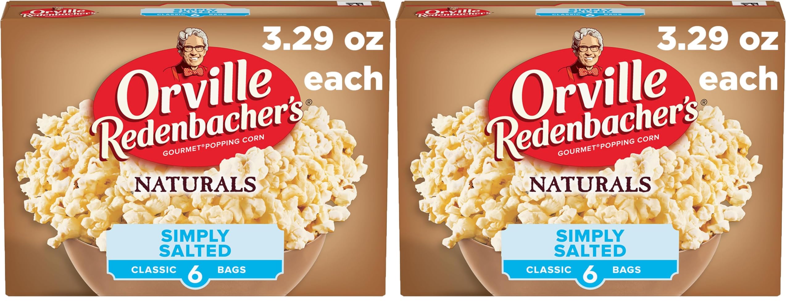 Orville Redenbacher’s Microwave Popcorn, Naturals Simply Salted Flavor, 3g Fiber Per Serving, 3.29 oz., 6-Count (6 Boxes)
