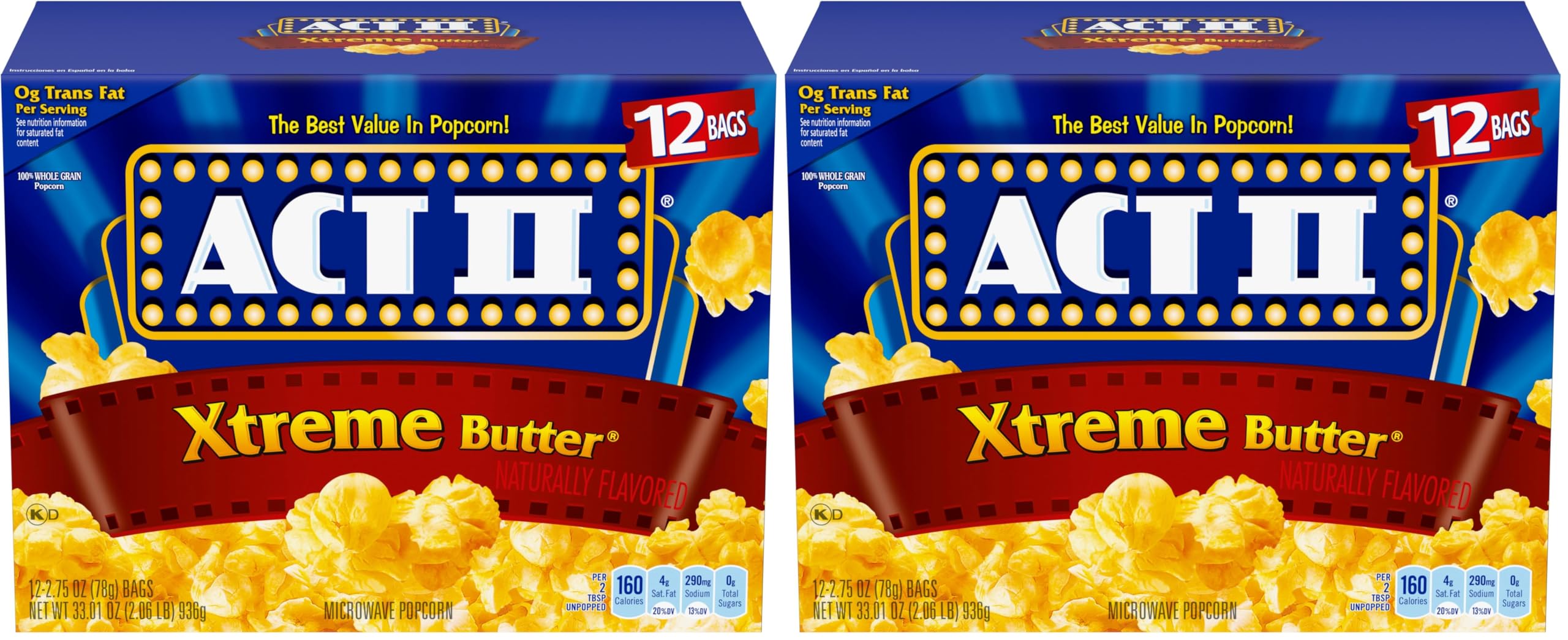 Act II Xtreme Butter Microwave Popcorn, 2.75 oz., 12-Count Bags