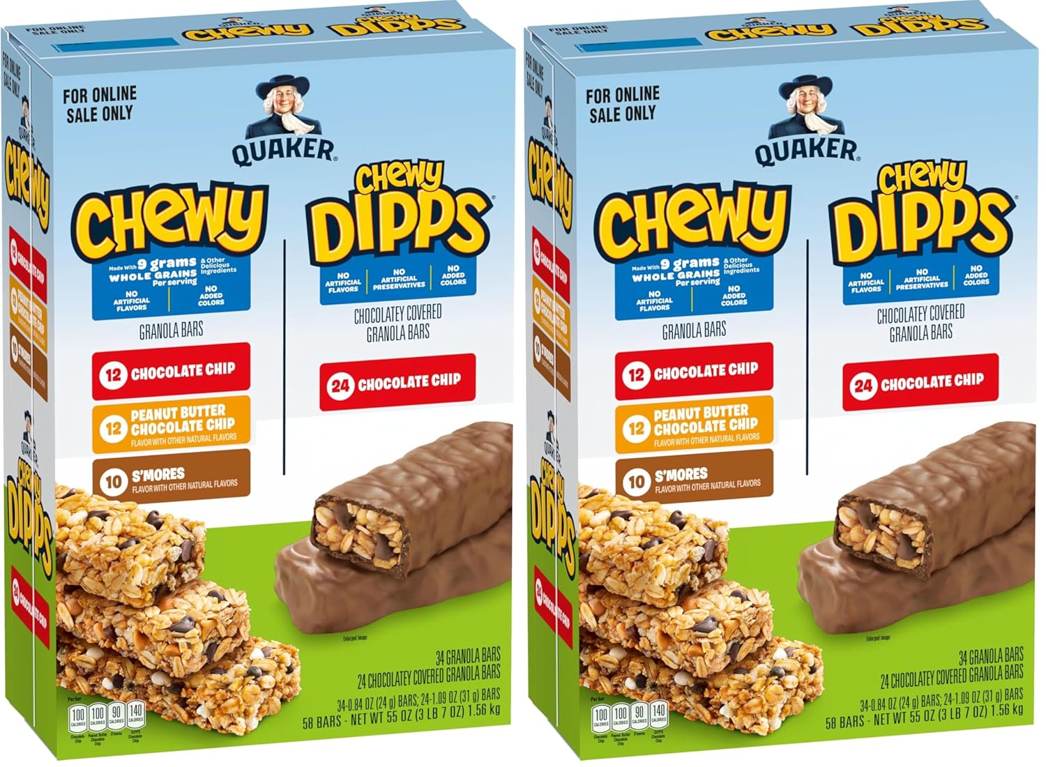 Quaker Chewy Granola Bars, Chocolate Chip, 58 Count - Packaging May Vary
