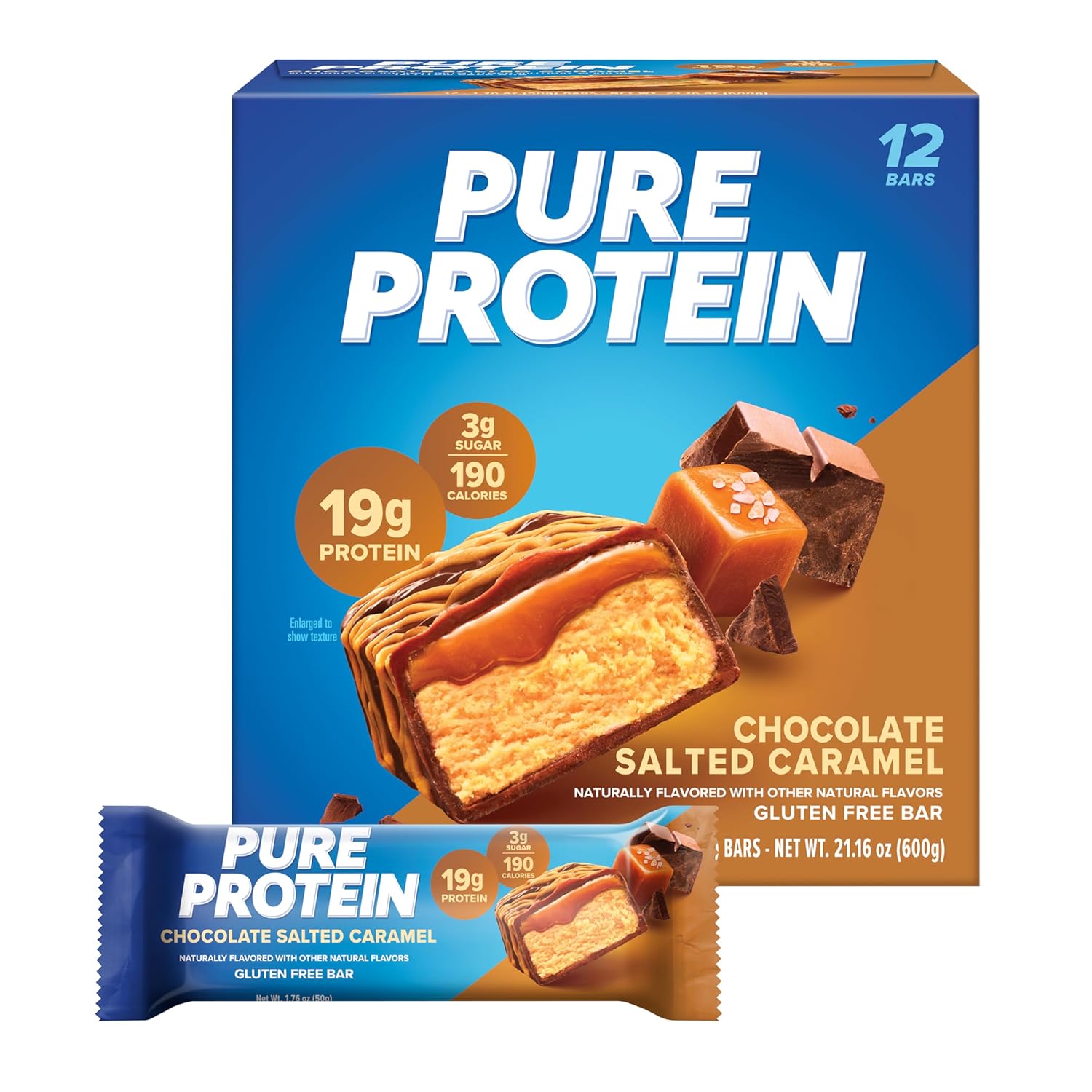 Pure Protein Chocolate Peanut Butter Protein Bars – 20g Protein, 3g Sugar, 190 Calories (12 count) Low Sugar* High Protein Snack - Gluten Free - Perfect for a Healthy Snack