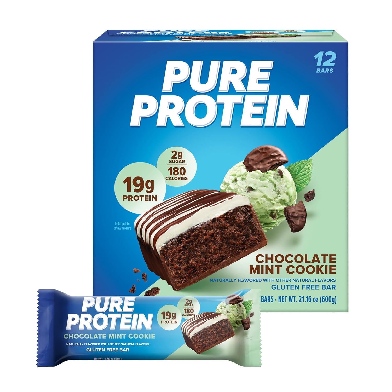 Pure Protein Chocolate Peanut Butter Protein Bars – 20g Protein, 3g Sugar, 190 Calories (12 count) Low Sugar* High Protein Snack - Gluten Free - Perfect for a Healthy Snack