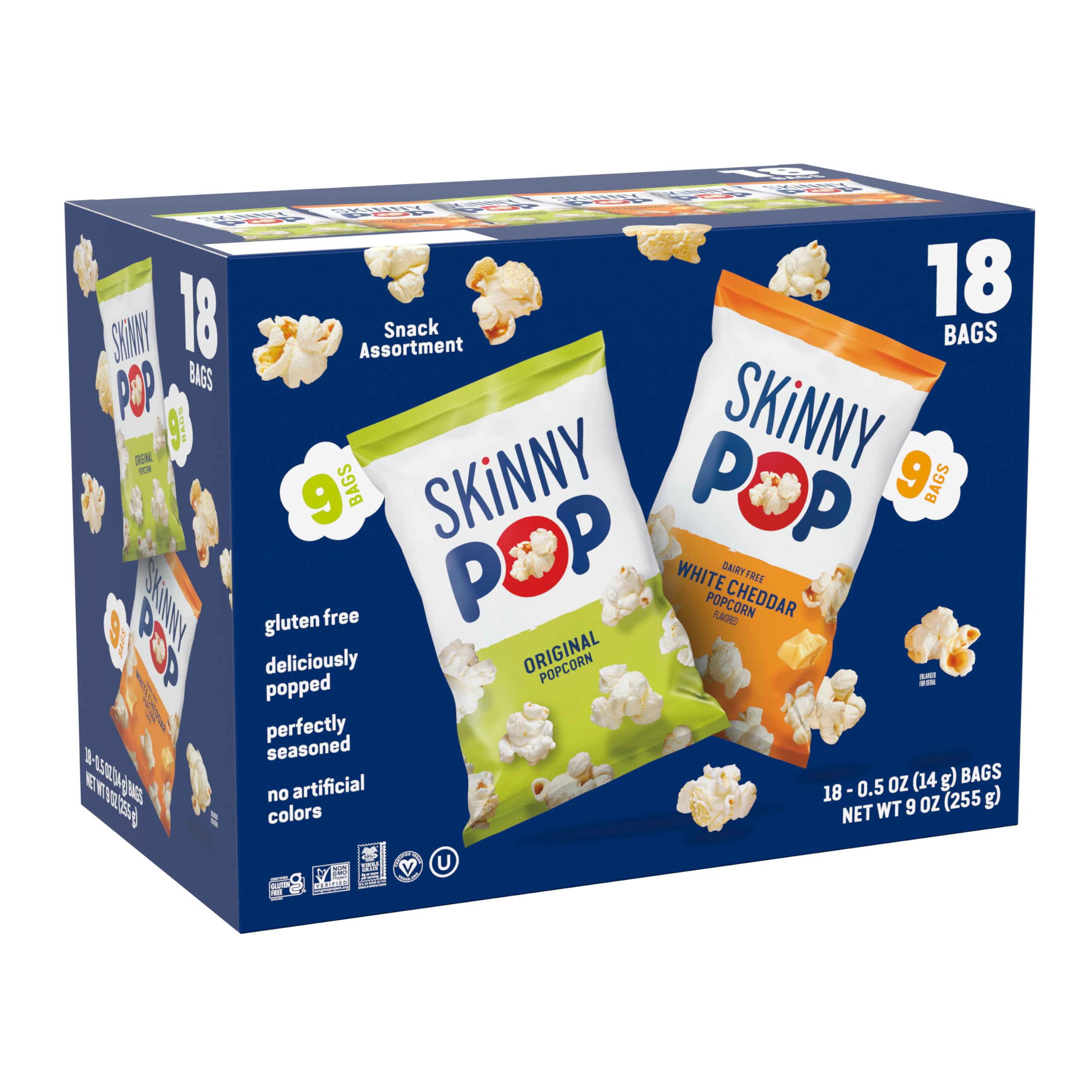 SkinnyPop Popcorn, Original, Whole Grain, Dairy-Free Snack, 0.65oz Bags (6ct)