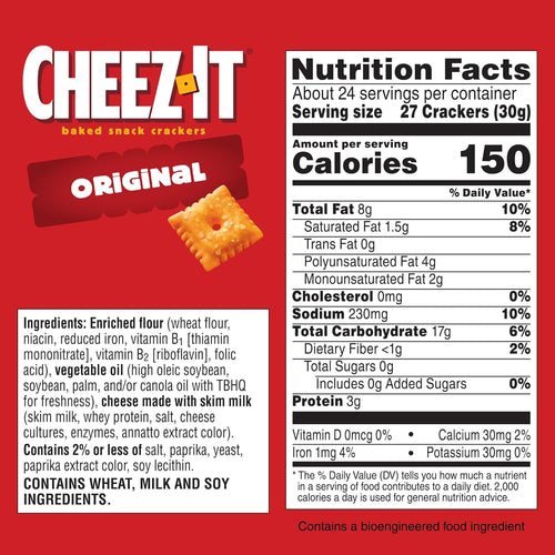 Cheez-It Cheese Crackers, Baked Snack Crackers, Lunch Snacks, Party Size, Original, 25oz Box (1 Box)