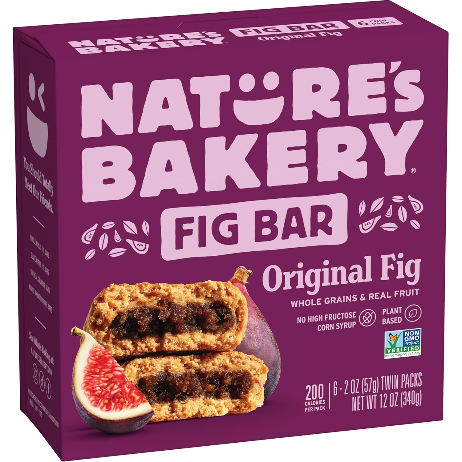 Nature’s Bakery Whole Wheat Fig Bars, Raspberry, Real Fruit, Vegan, Non-GMO, Snack bar, 1 box with 12 twin packs (12 twin packs)