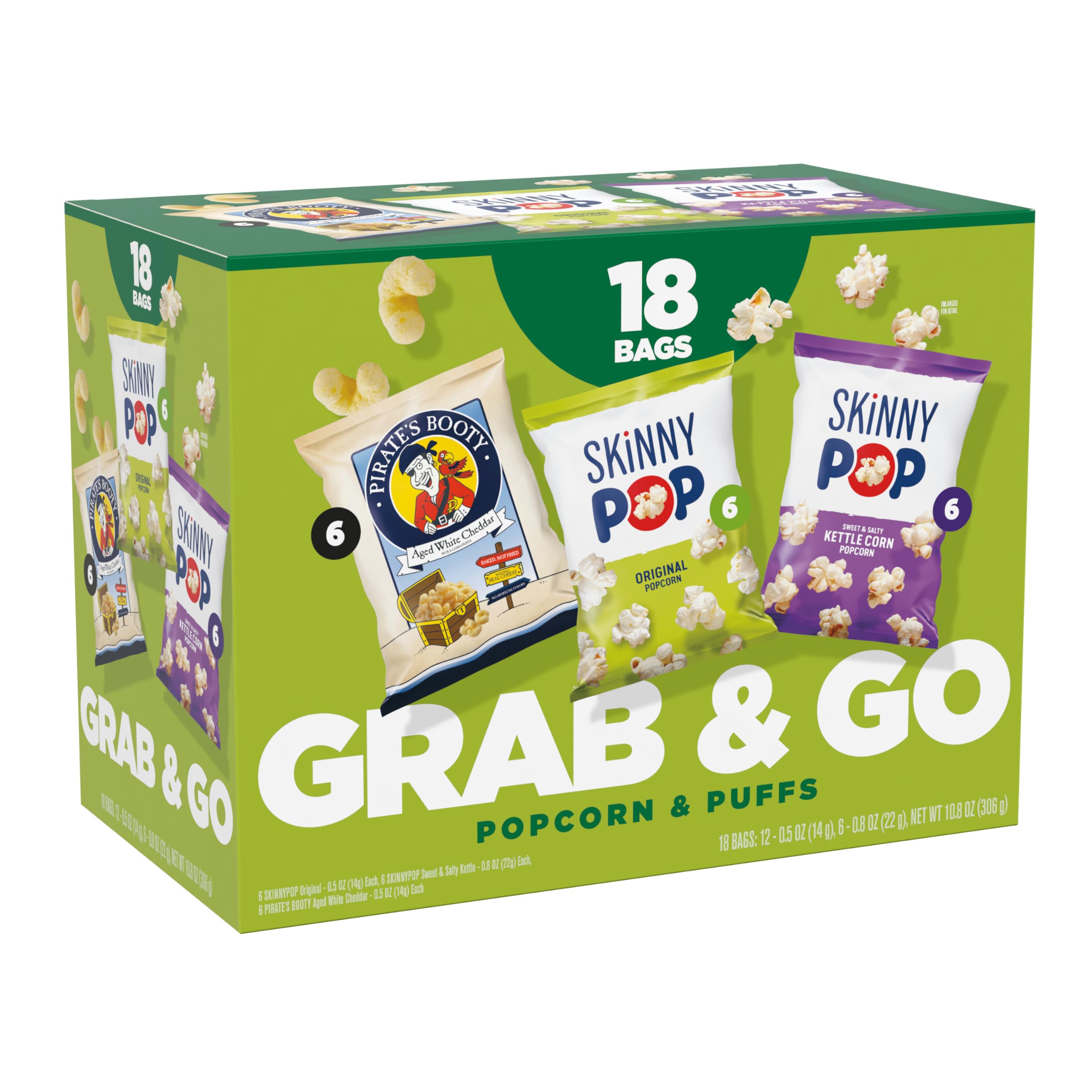 SkinnyPop Popcorn, Original, Whole Grain, Dairy-Free Snack, 0.65oz Bags (6ct)