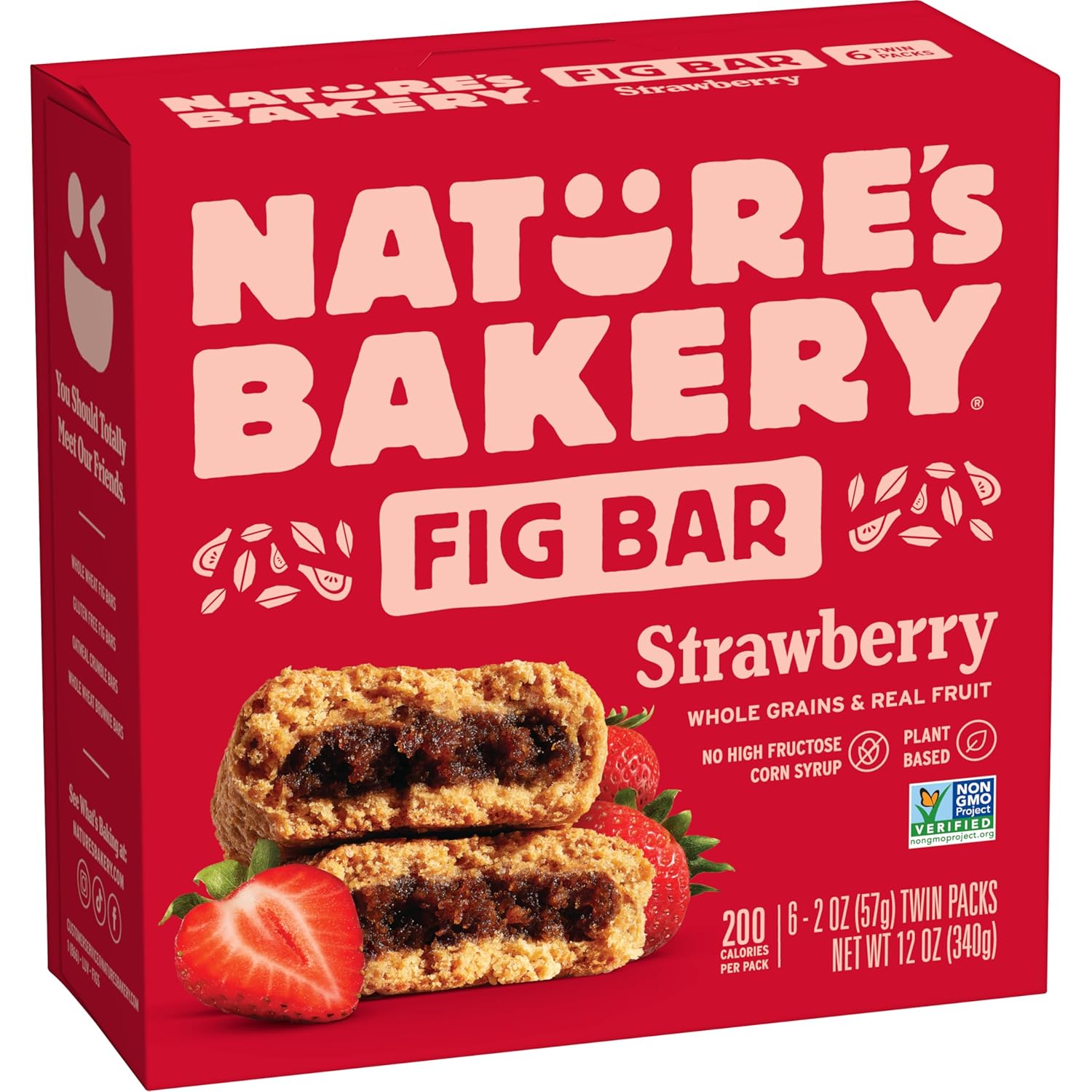 Nature’s Bakery Whole Wheat Fig Bars, Raspberry, Real Fruit, Vegan, Non-GMO, Snack bar, 1 box with 12 twin packs (12 twin packs)