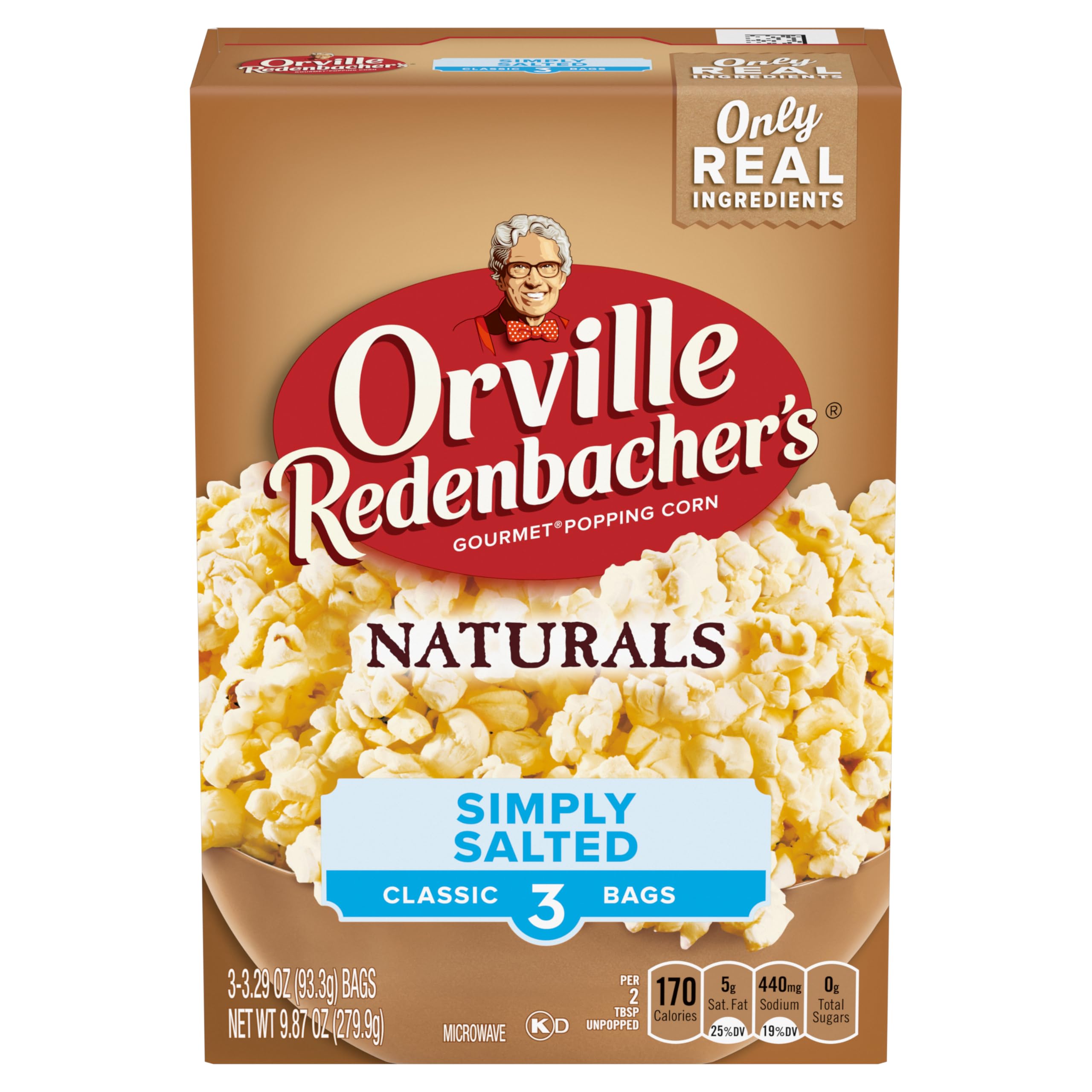 Orville Redenbacher’s Microwave Popcorn, Naturals Simply Salted Flavor, 3g Fiber Per Serving, 3.29 oz., 6-Count (6 Boxes)