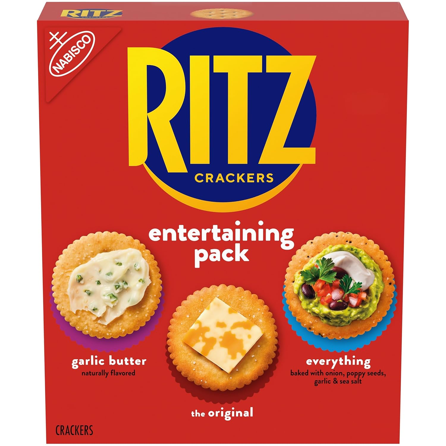 RITZ Crackers Entertaining Variety Pack with Original, Everything, and Garlic Butter Crackers, Snacks for Kids and Adults, Party Snacks, 10.3 oz