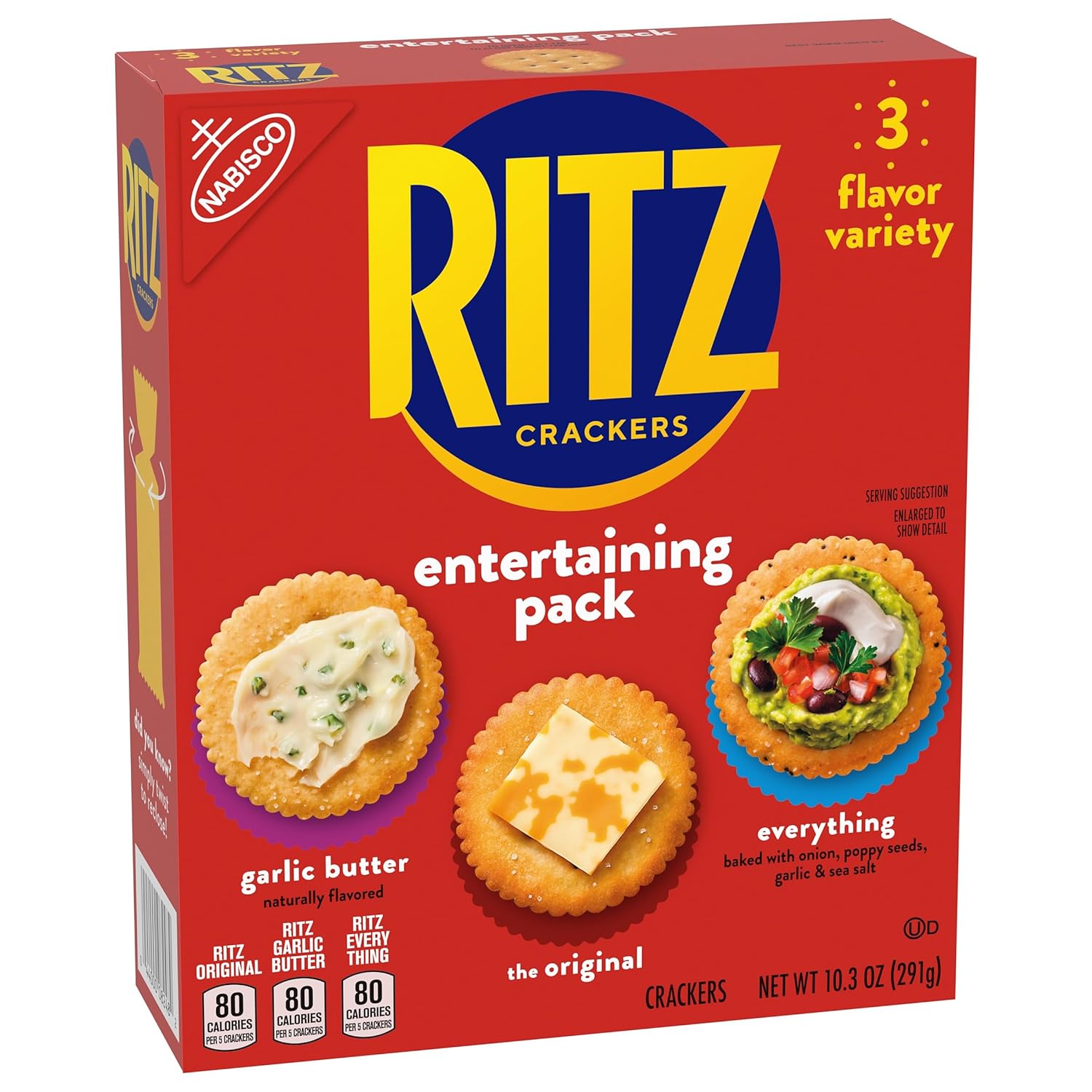 RITZ Crackers Entertaining Variety Pack with Original, Everything, and Garlic Butter Crackers, Snacks for Kids and Adults, Party Snacks, 10.3 oz