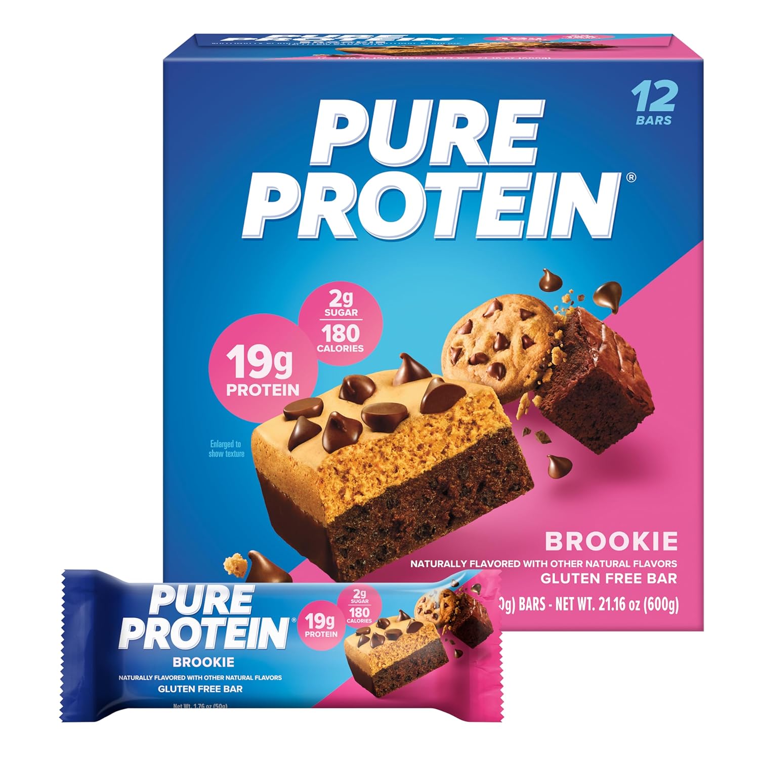 Pure Protein Chocolate Peanut Butter Protein Bars – 20g Protein, 3g Sugar, 190 Calories (12 count) Low Sugar* High Protein Snack - Gluten Free - Perfect for a Healthy Snack