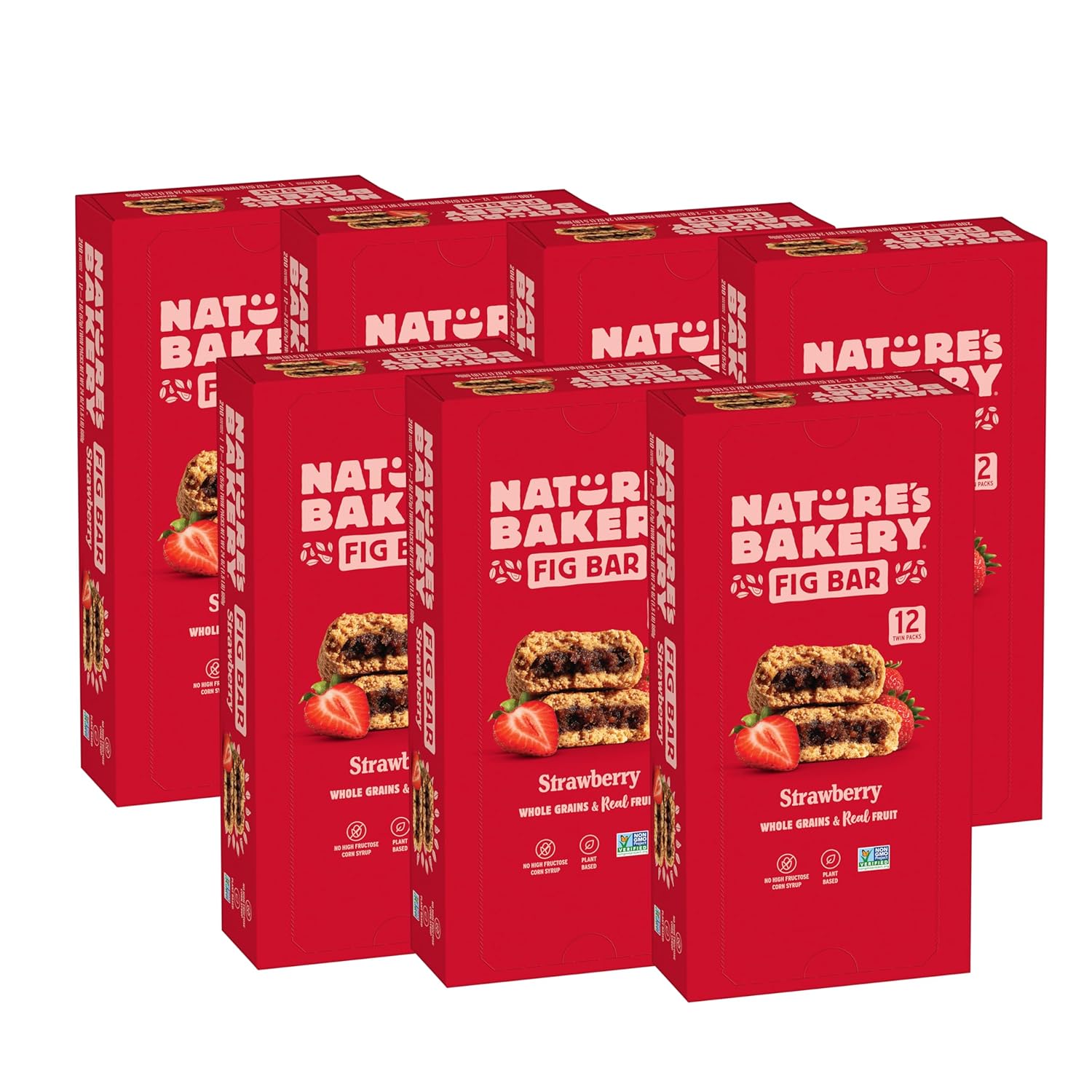 Nature’s Bakery Whole Wheat Fig Bars, Raspberry, Real Fruit, Vegan, Non-GMO, Snack bar, 1 box with 12 twin packs (12 twin packs)