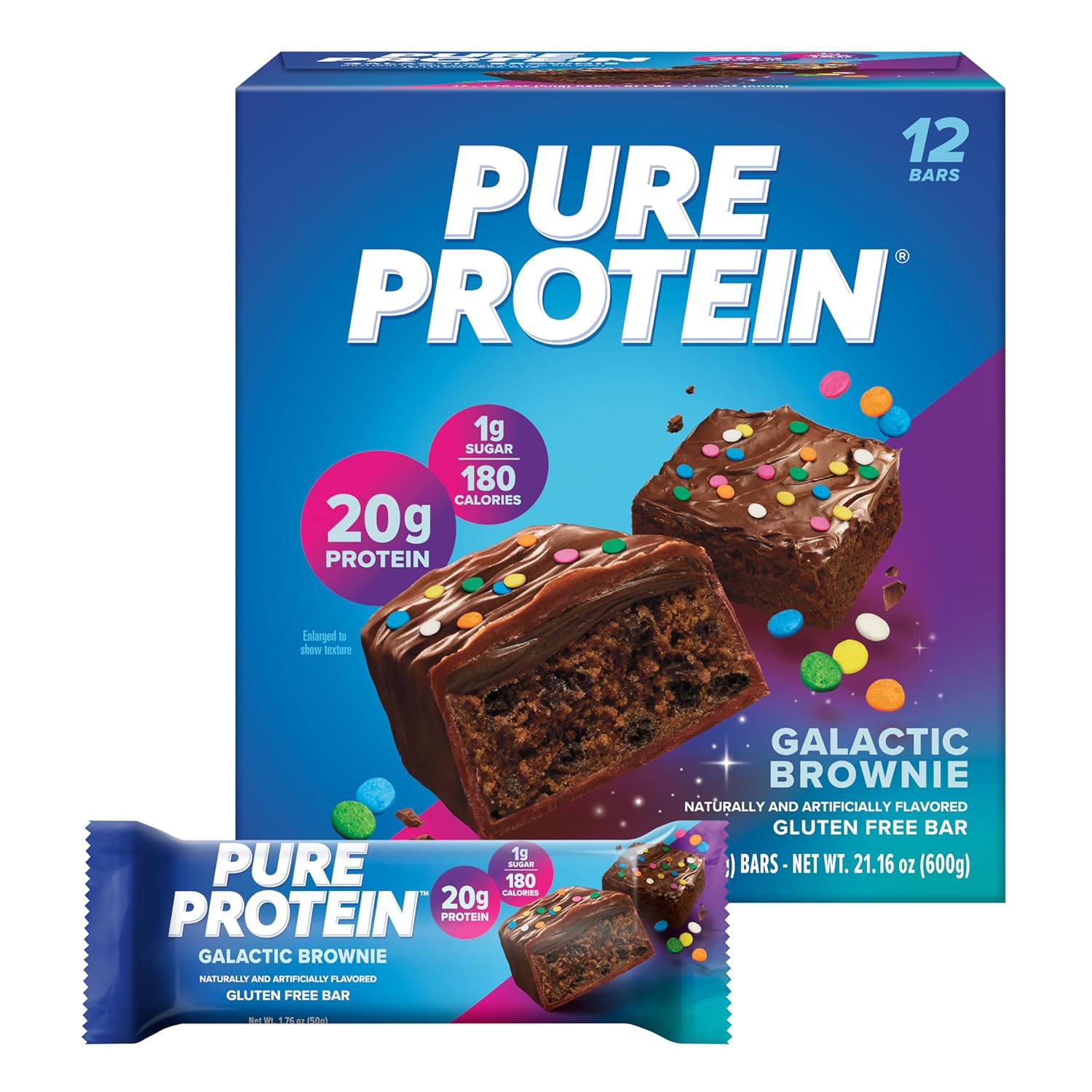 Pure Protein Chocolate Peanut Butter Protein Bars – 20g Protein, 3g Sugar, 190 Calories (12 count) Low Sugar* High Protein Snack - Gluten Free - Perfect for a Healthy Snack