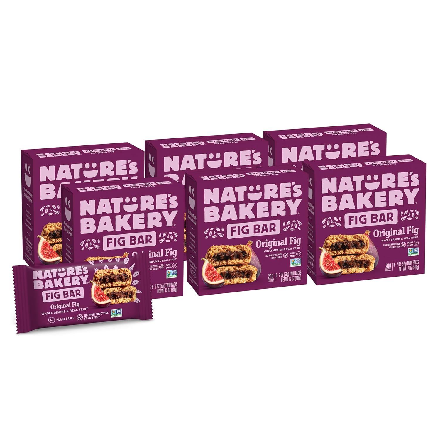 Nature’s Bakery Whole Wheat Fig Bars, Raspberry, Real Fruit, Vegan, Non-GMO, Snack bar, 1 box with 12 twin packs (12 twin packs)