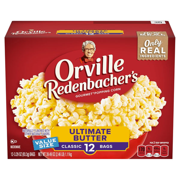 Orville Redenbacher’s Microwave Popcorn Value Size, Ultimate Butter Flavor, 3g Fiber Per Serving, 3.29 oz., 12-Count