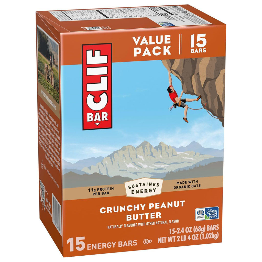 CLIF BAR - Energy Protein Bars - Crunchy Peanut Butter - Made with Organic Oats - Energy Bars - Non-GMO - (15 Pack)