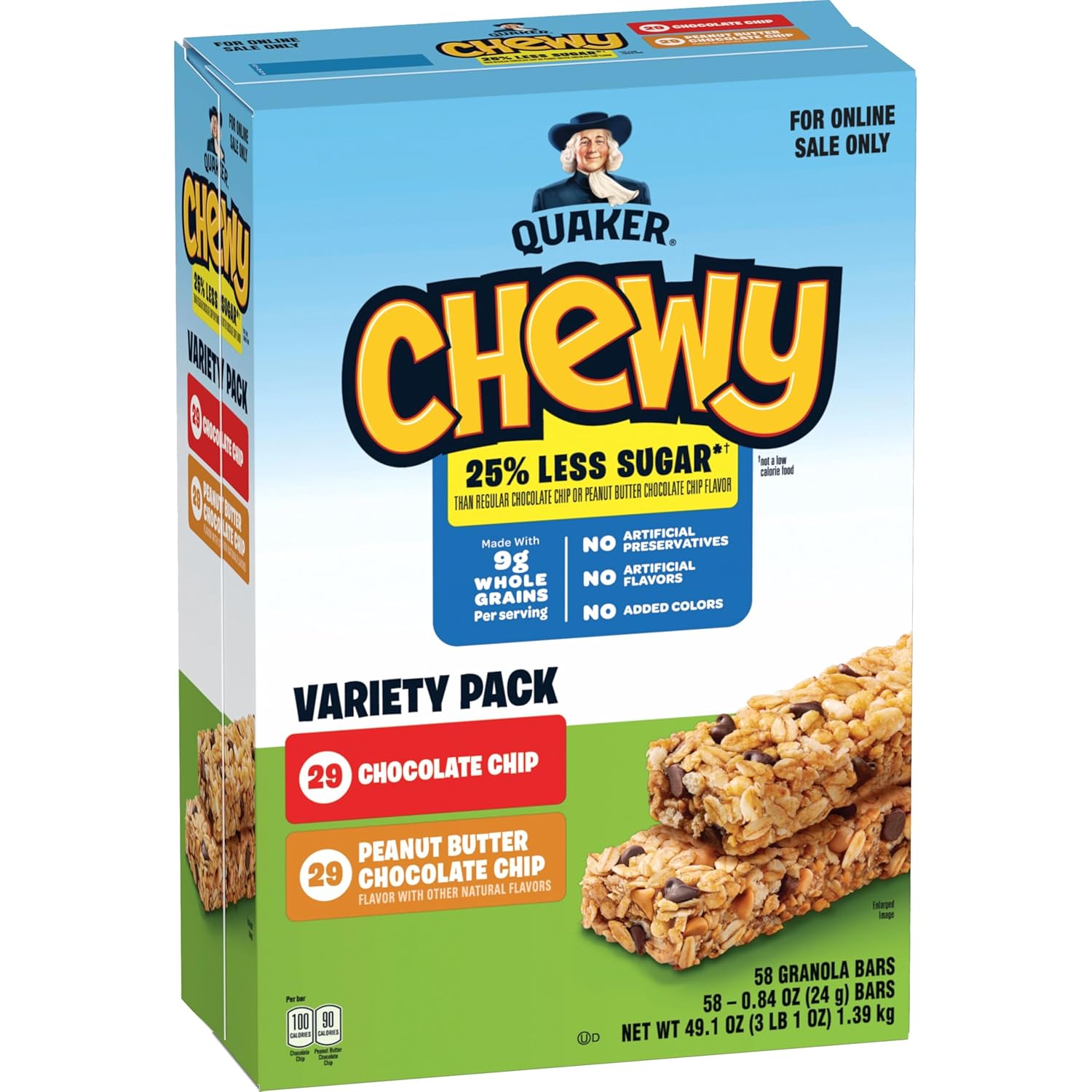 Quaker Chewy Granola Bars, Chocolate Chip, 58 Count - Packaging May Vary