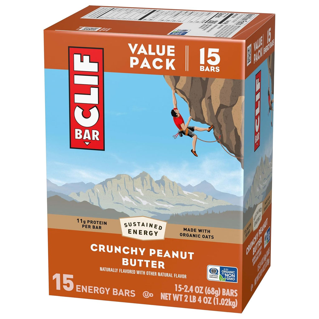 CLIF BAR - Energy Protein Bars - Crunchy Peanut Butter - Made with Organic Oats - Energy Bars - Non-GMO - (15 Pack)