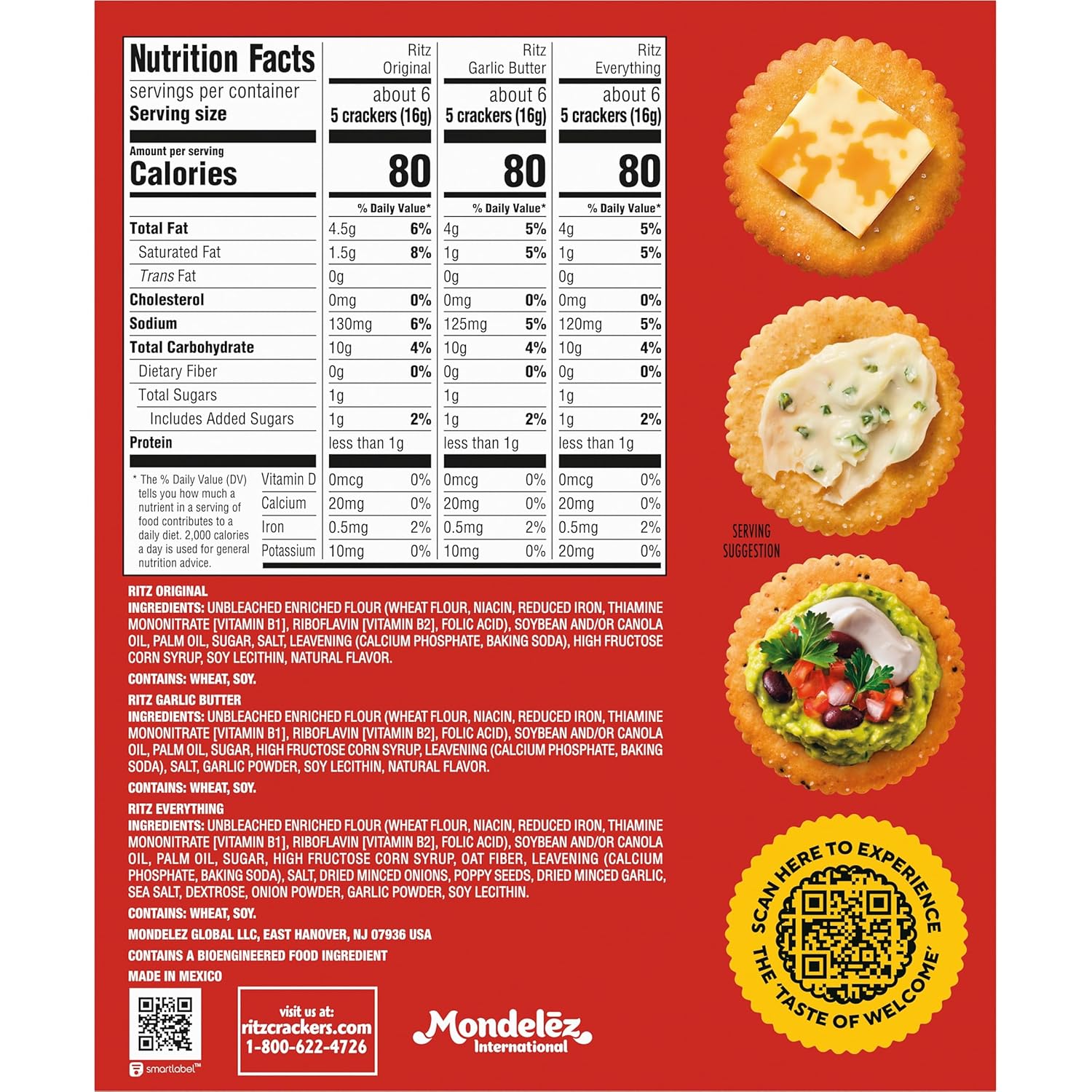 RITZ Crackers Entertaining Variety Pack with Original, Everything, and Garlic Butter Crackers, Snacks for Kids and Adults, Party Snacks, 10.3 oz