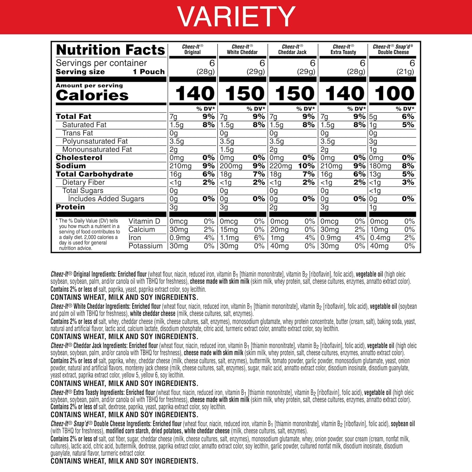 Cheez-It Cheese Crackers, Baked Snack Crackers, Office and Kids Snacks, Variety Pack, 28.74oz Box (30 Packs)