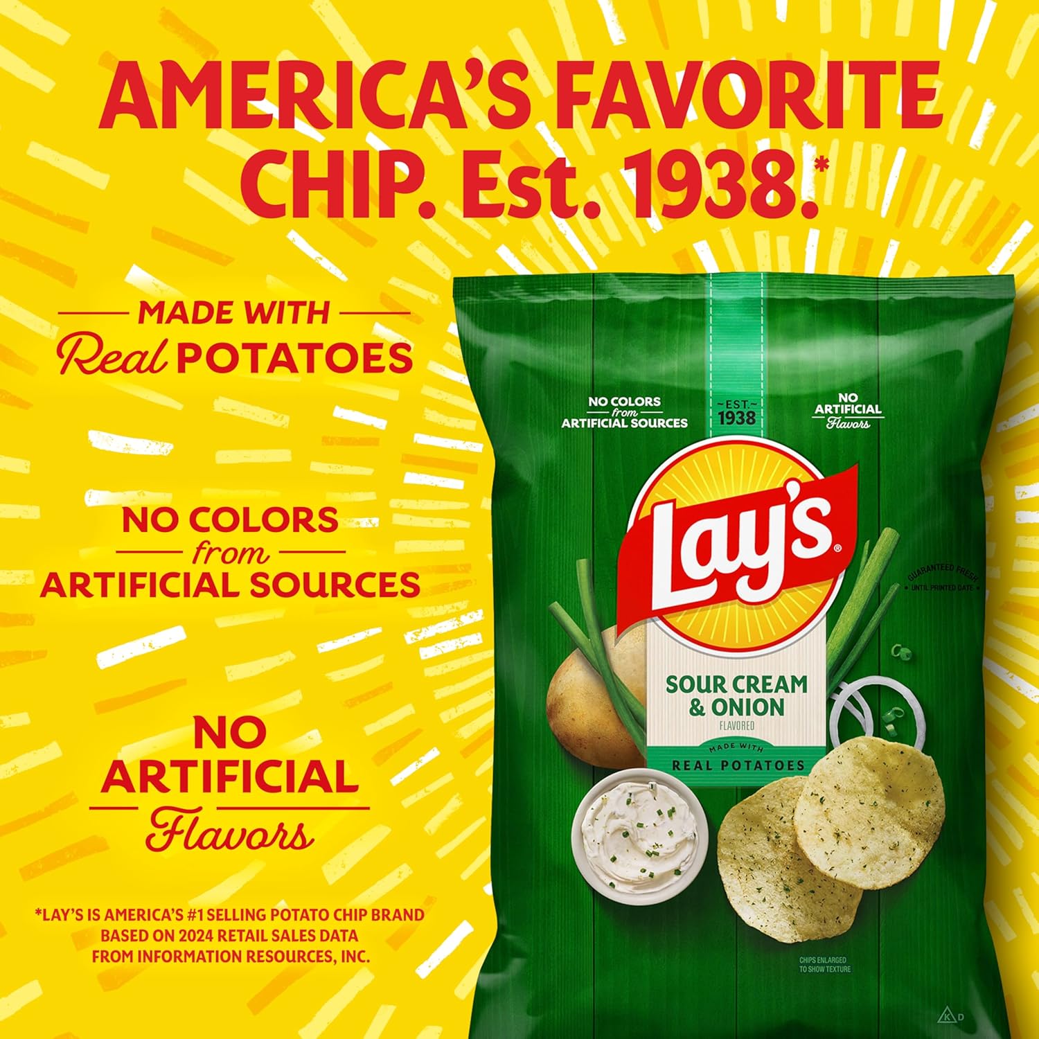 Lay's Potato Chips, Sour Cream & Onion Flavored, 12.5 Oz