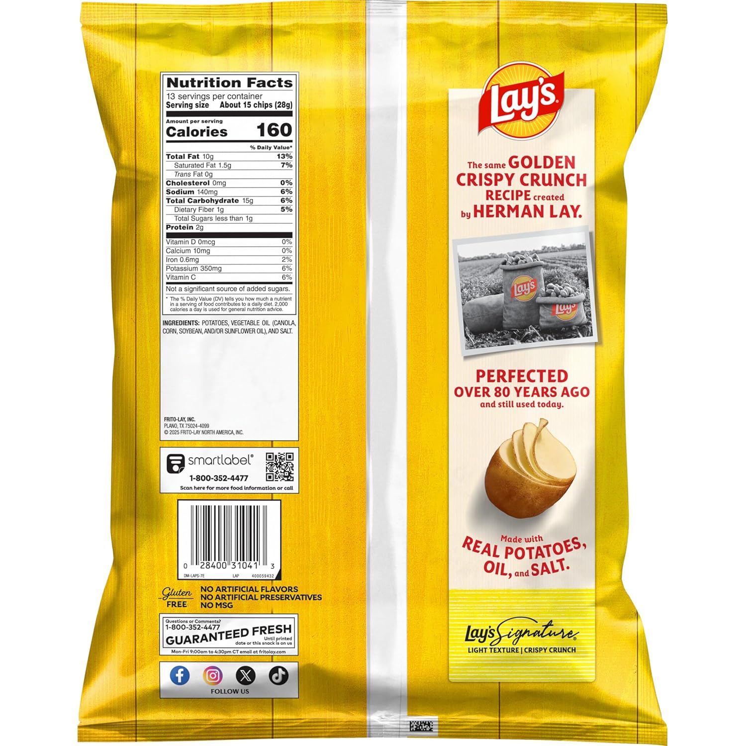 Lay's Classic Potato Chips Snacks, Gluten Free Chips, Party Size, 13oz Bag