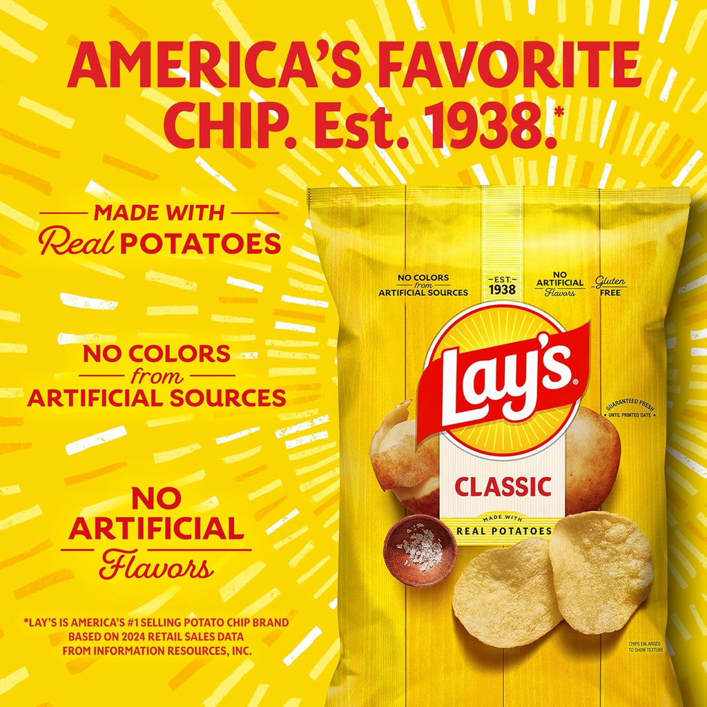 Lay's Classic Potato Chips Snacks, Gluten Free Chips, Party Size, 13oz Bag